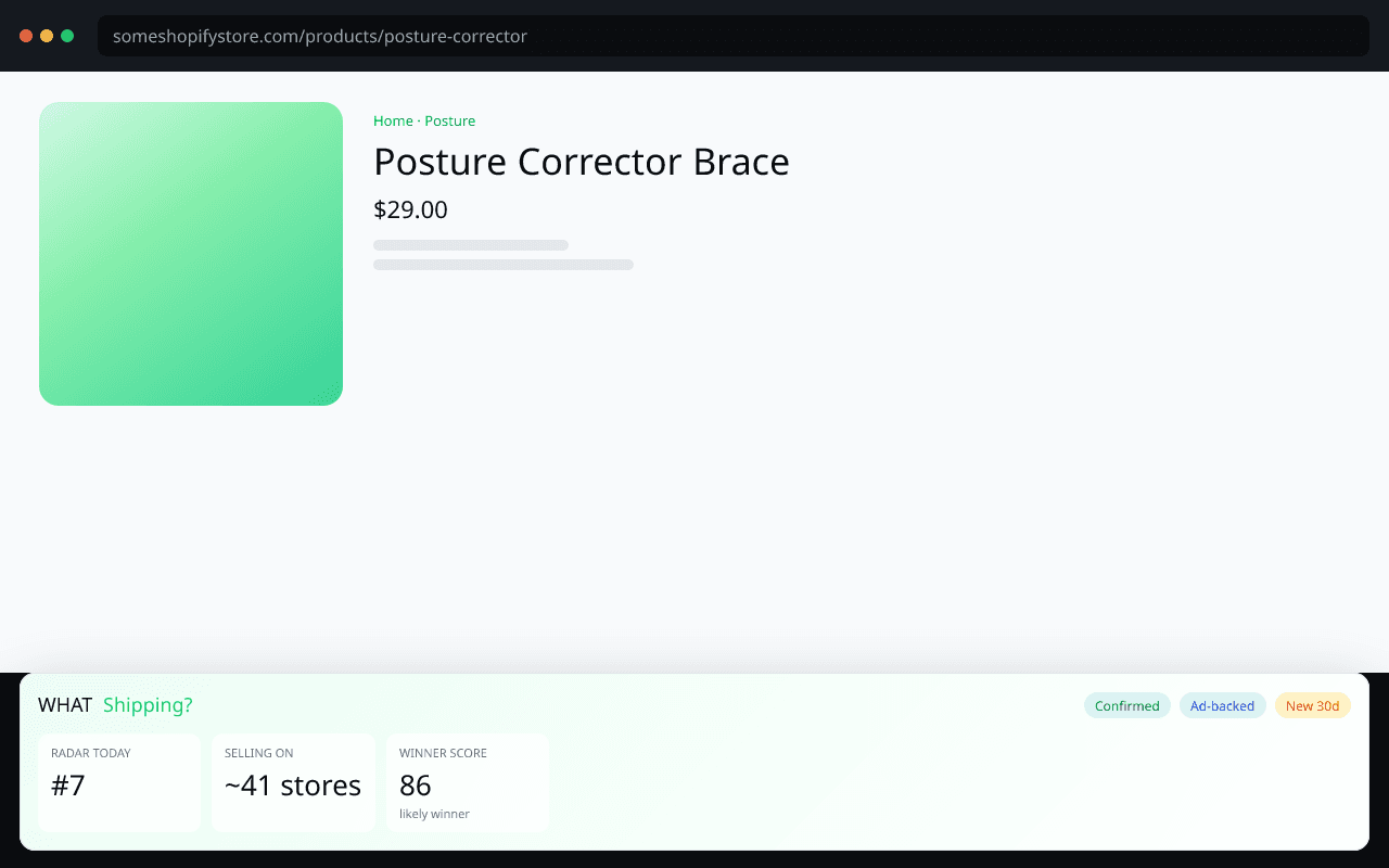 Radar rank, how many stores already sell it, and the winner score.